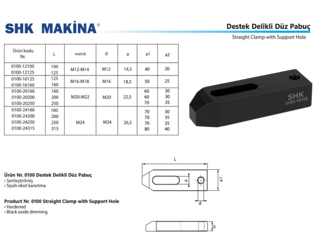 Destek Delikli Düz Pabuç / Straight Clamp with Support Hole