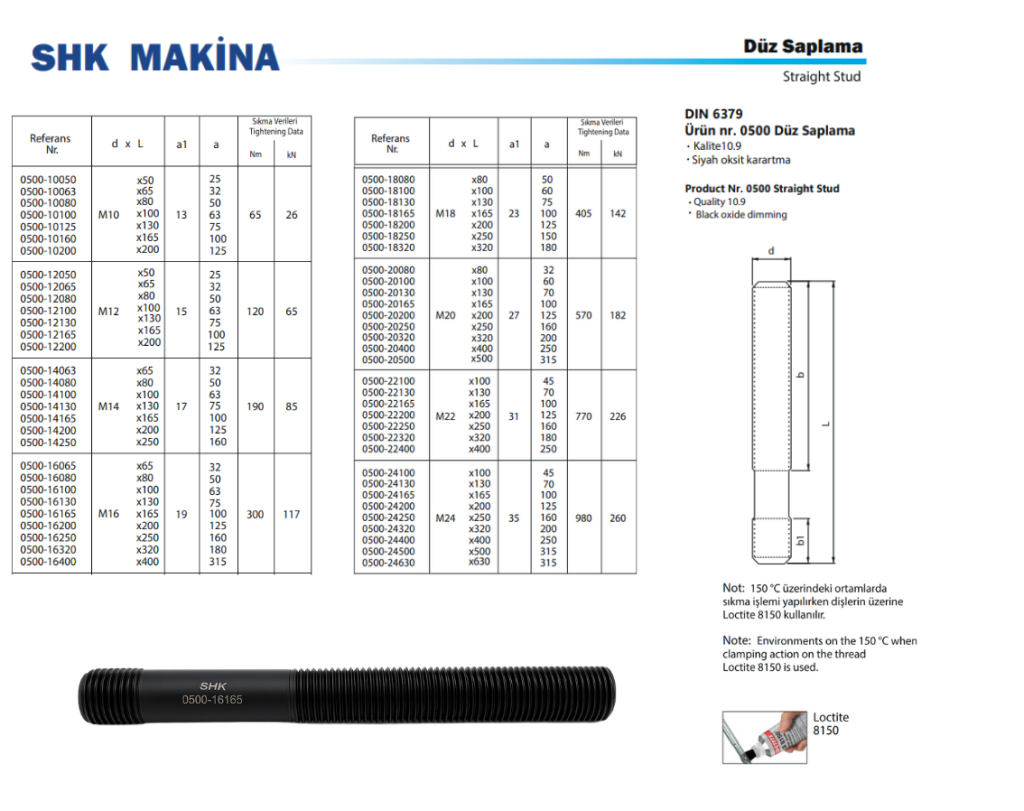 Düz Saplama Straight Stud