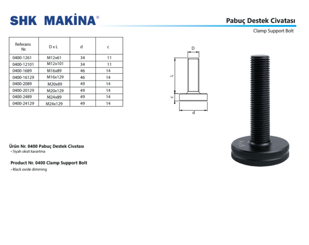 Pabuç Destek Civatası Clamp Support Bolt